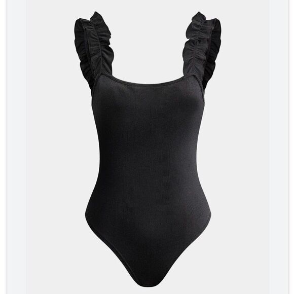 Zara Tops - Women Zara Solid Ruched Crew Neck Bodysuit in Black Size Medium